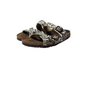 Birkenstock Women’s Sandals Size 9 Floral Strappy Buckle Black White